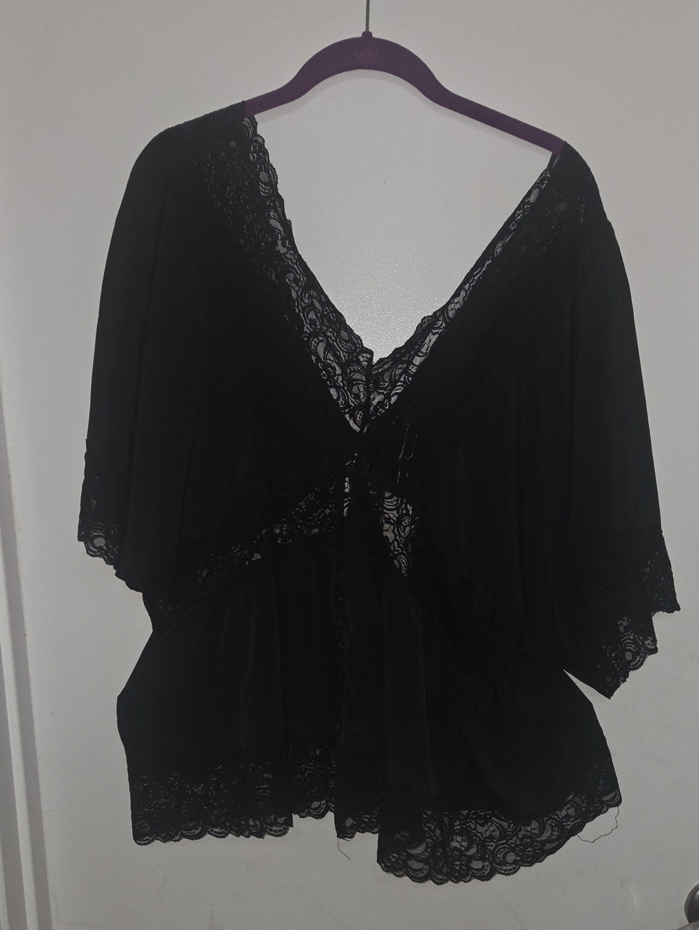 Black Lace Trim V-Neck Women’s Top